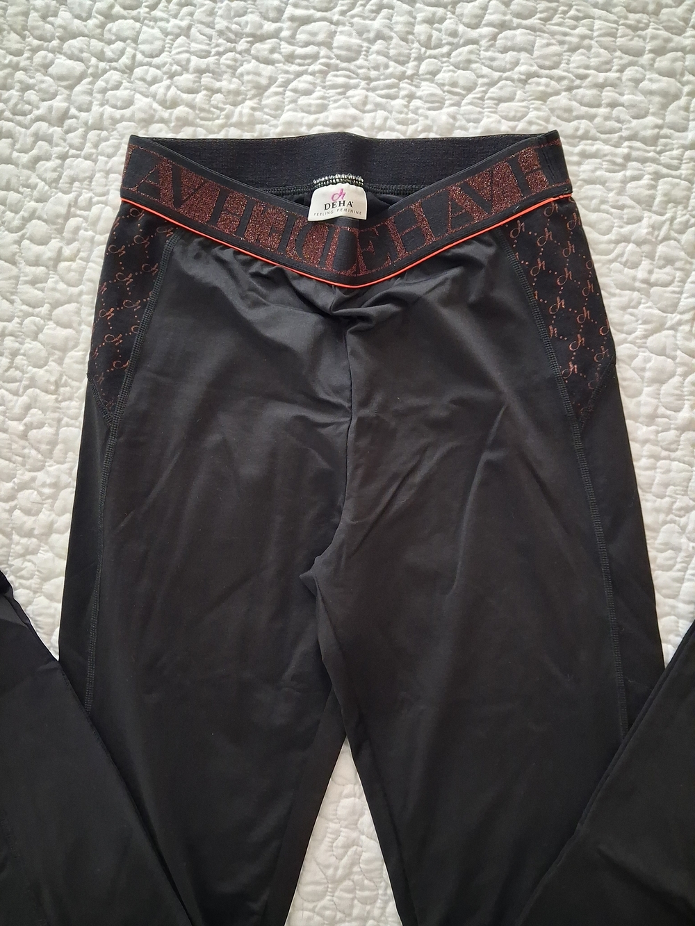 DEHA Womens Black Leggings with Copper Logo Waistband